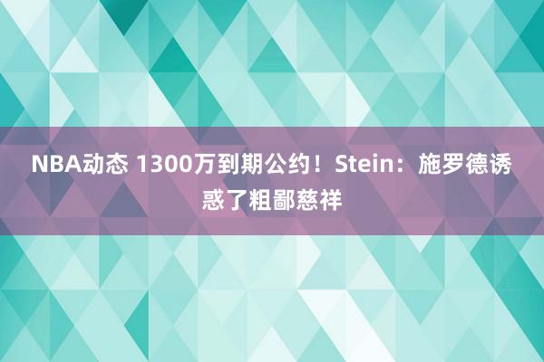 NBA动态 1300万到期公约！Stein：施罗德诱惑了粗鄙慈祥