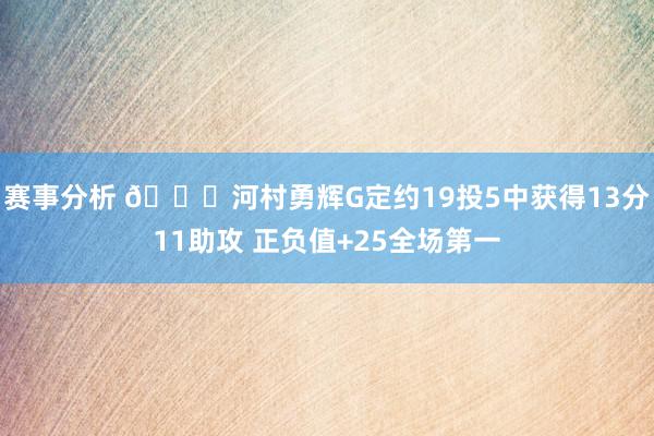 赛事分析 👀河村勇辉G定约19投5中获得13分11助攻 正负值+25全场第一